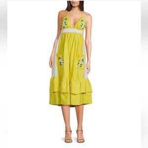 Fanm Mon
Yamile Floral Embroidered Halter Tie Neck Midi Dress